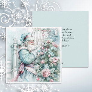 Cartão De Festividades Natal Antigo Papai Noel Pastel Árvore