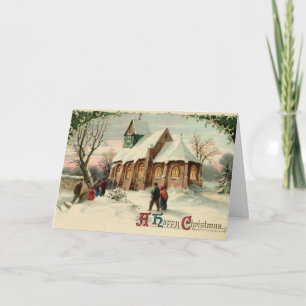 Cartão De Festividades Natal Antigo Paroquianos da Igreja na Missa do Gal