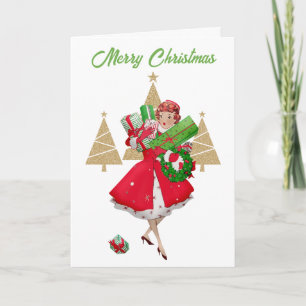 Cartão De Festividades Natal Antigo Senhora Feliz Natal