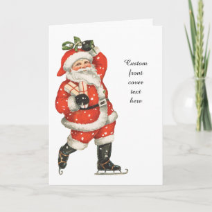 Cartão De Festividades Natal Antigo Vitoriano Papai Noel Patinador no Gel
