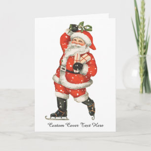 Cartão De Festividades Natal Antigo Vitoriano Patinador de Gelo Papai Noe