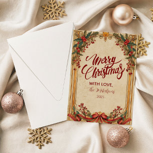 Cartão De Festividades Natal Antiquado com Folhas de Azevinho