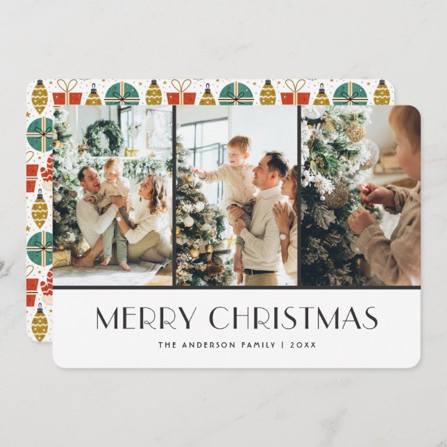 Cartão De Festividades Natal Apresenta Ornaments Luvas Foto de Neve (Frente/Verso)