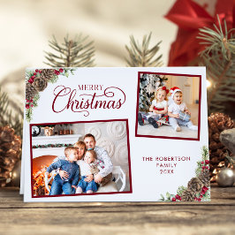 Cartão De Festividades Natal Aquarela Botânica 2 Foto Elegante