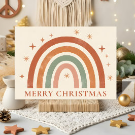 Cartão De Festividades Natal Arco-Íris Boho Minimalista