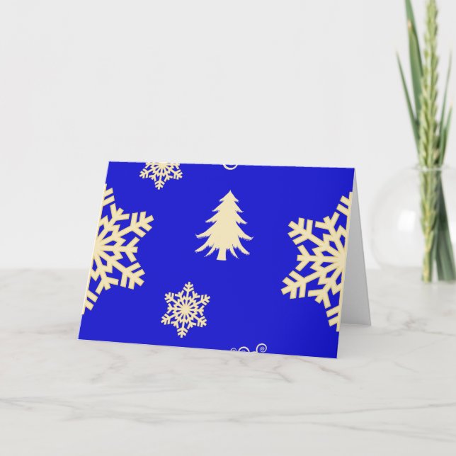 Cartão De Festividades Natal azul com flocos de neve creme (Frente)