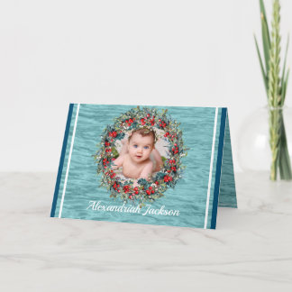 Cartão De Festividades Natal azul e branco sua foto Água Náutica