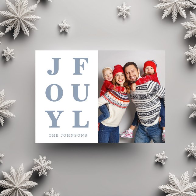 Cartão De Festividades Natal Azul Moderno, Uma Foto (Modern Blue Joyful One Photo Christmas Holiday Card
)