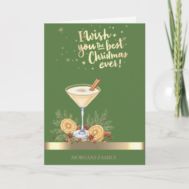 Cartão De Festividades Natal Beber Dourado Feriado Verde de Greve (Frente)