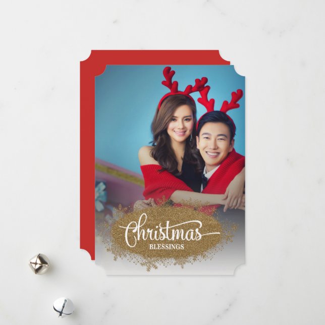 Cartão De Festividades Natal Bessings Sparkly Glitter Foto Feriado (Frente/Verso In Situ)