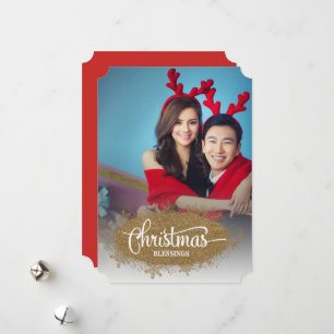 Cartão De Festividades Natal Bessings Sparkly Glitter Foto Feriado