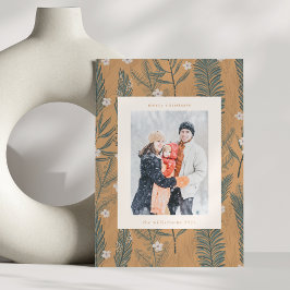 Cartão De Festividades Natal Boho Bege Vegetação Dois Fotos Verticais