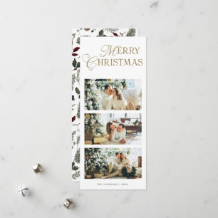 Cartão De Festividades Natal Botânico Aquarela 3 Fotos Elegante