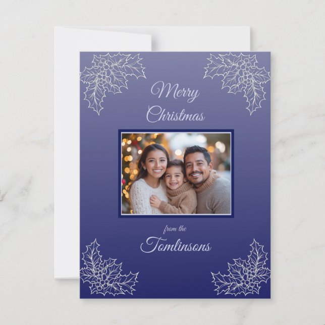 Cartão De Festividades Natal Botânico azul minimalista (Frente)