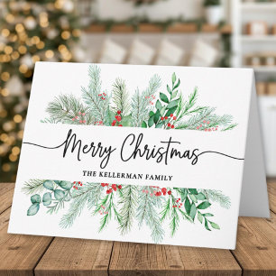Cartão De Festividades Natal Botânico Elegante Folhagem Alegre Natal