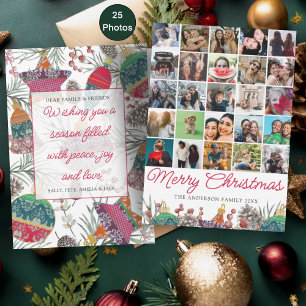 Cartão De Festividades Natal Botânico Multi-Foto Vermelho e Verde