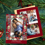 Cartão De Festividades Natal botânico multifotográfico russo<br><div class="desc">Moderno e russo botânico floral da família Merry Christmas — cartão de férias com colagem de cinco fotos com burgundy vermelha e moldura verde de pinus cones,  bagas,  ramos e folhagem em um fundo branco.           Personalize-o com 5 fotos,  texto e assinatura de família personalizados em ambos os lados!</div>