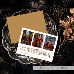 Cartão De Festividades Natal Botânico Sofisticado de 3 Fotos TMF26