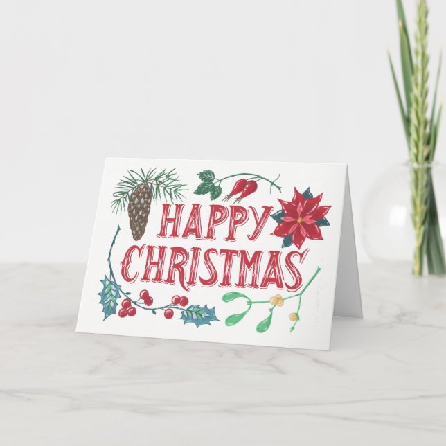 Cartão De Festividades Natal Botânico Tradicional (Frente)