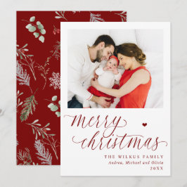 Cartão De Festividades Natal Botânico Vermelho Elegante Foto 1