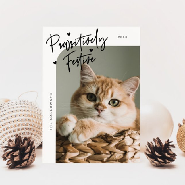 Cartão De Festividades Natal branco de gato festivo (Criador carregado)