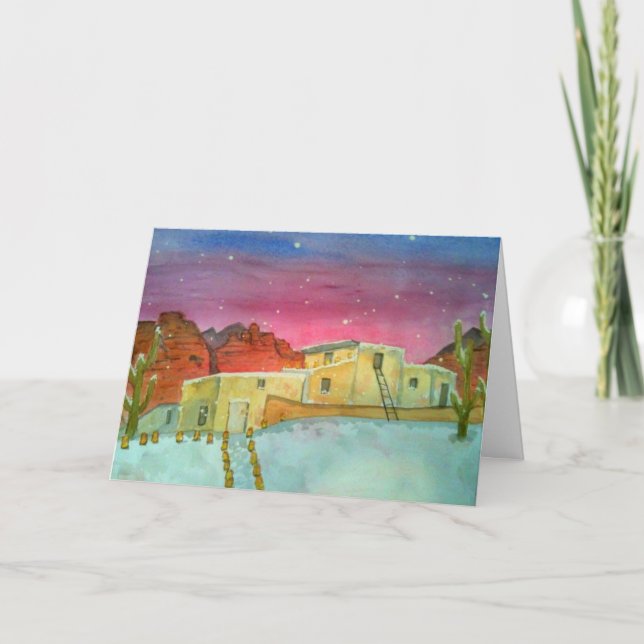 Cartão De Festividades Natal branco em Sedona Watercolor (Frente)