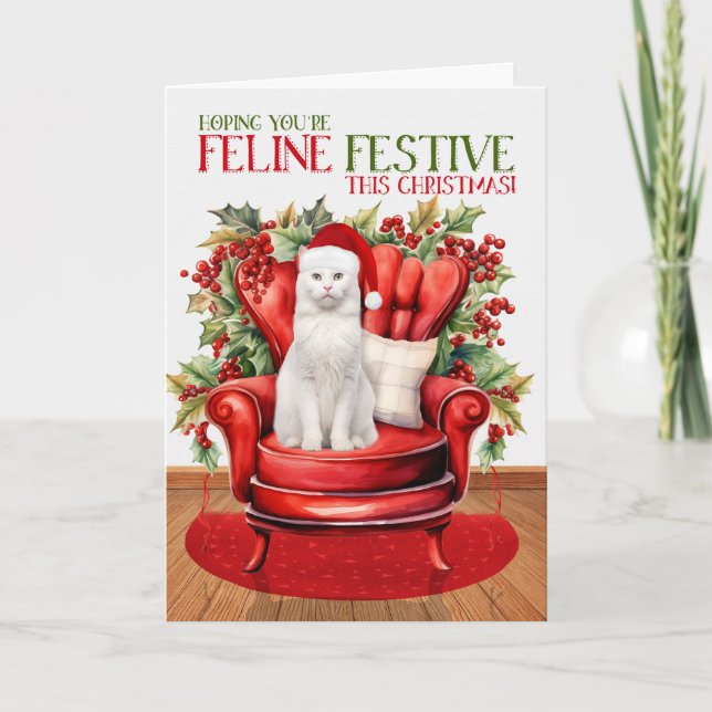 Cartão De Festividades Natal Branco, FELINE Festivo (Frente)