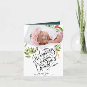 Cartão De Festividades Natal branco Folhagem de Aquarelas Dobrada
