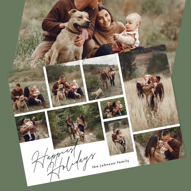 Cartão De Festividades Natal branco preto moderno 9 Foto mais feliz (Criador carregado)