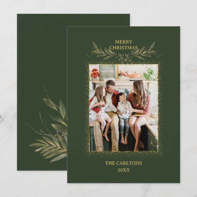 Cartão De Festividades natal brilhante verde moderno (Frente/Verso)