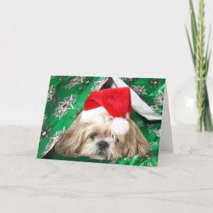 Cartão De Festividades Natal cansado Shih Tzu