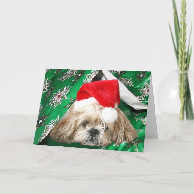 Cartão De Festividades Natal cansado Shih Tzu (Frente)