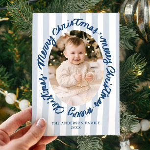 Cartão De Festividades Natal Caprichoso Manuscrito Feliz Azul 2 Foto