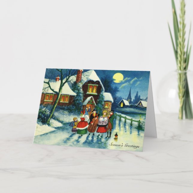Cartão De Festividades Natal Carolers Holiday Season (Frente)