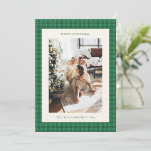 Cartão De Festividades Natal Carta Foto em Tartã Verde Desenhada à Mão