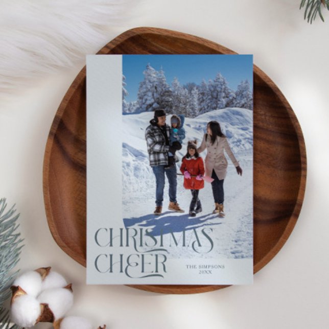 Cartão De Festividades Natal Cheer Elegant Slate Blue Foto de Natal (Criador carregado)