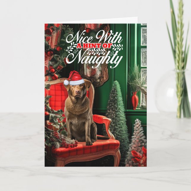 Cartão De Festividades Natal Chesapeake Bay Retriever Naughor ou Nice (Frente)