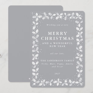 Cartão De Festividades Natal Cinza Holly + Borda Flat Não Foto Christmas