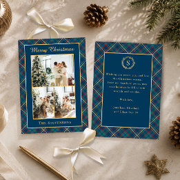 Cartão De Festividades Natal Clássico Azul Xadrez Multi Foto