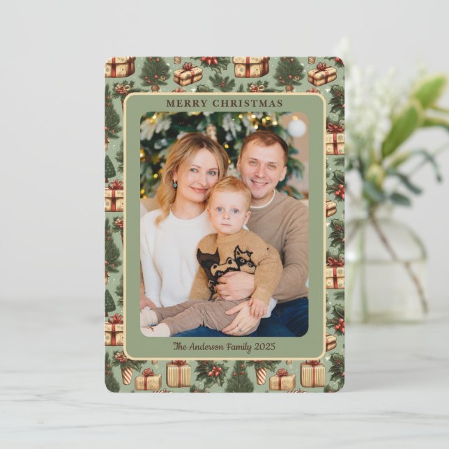 Cartão De Festividades Natal clássico da Imagem da Imagem (Em pé/Frente)