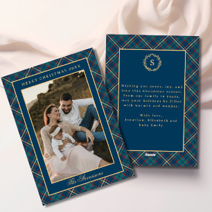 Cartão De Festividades Natal clássico da Xadrez azul Vintage Wreath