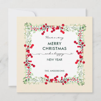 Cartão De Festividades Natal clássico do Elegante Vermelho Verde de inver
