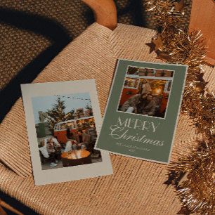 Cartão De Festividades Natal Clássico Verde Antiga Fortuna Foto Vintage