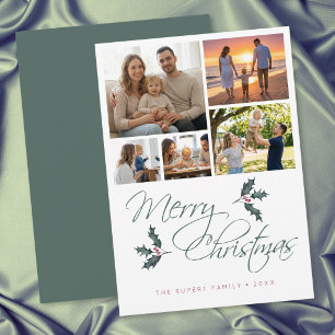 Cartão De Festividades Natal Colagem de Fotos de Azevinho Moderno e Elega