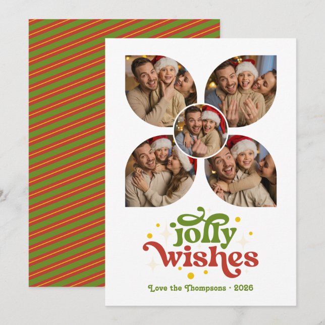 Cartão De Festividades Natal Colagem de Fotos Retro de Meados do Século (Frente/Verso)