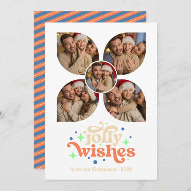 Cartão De Festividades Natal Colagem de Fotos Retrô Férias Litorâneas (Frente/Verso)