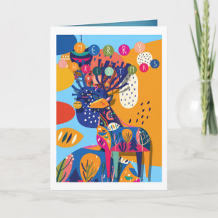 Cartão De Festividades Natal Colorido Abstrato Rena Personalizado
