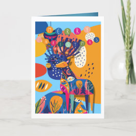 Cartão De Festividades Natal Colorido Abstrato Rena Personalizado