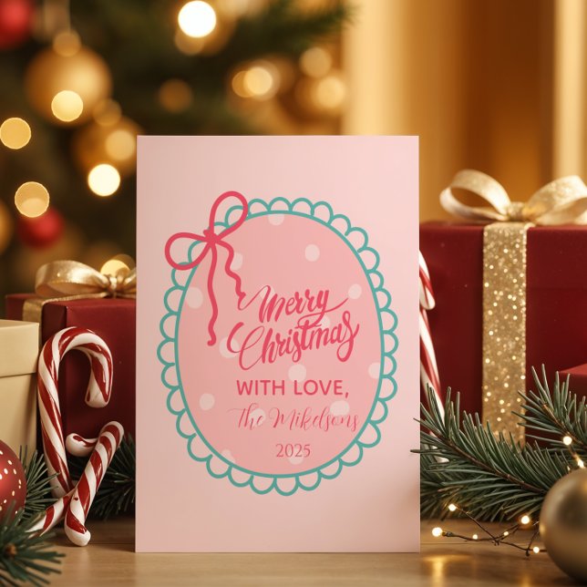 Cartão De Festividades Natal com Bolinhas Rosa (Criador carregado)