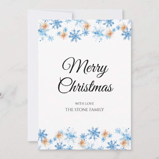 Cartão De Festividades Natal com Floco de Neve Azul Moderno (Frente)